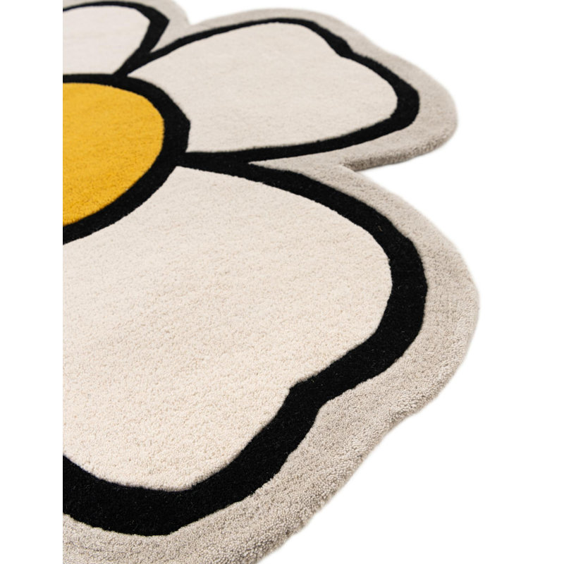 Ivory Daisy Floral Handmade Wool Kids Rug