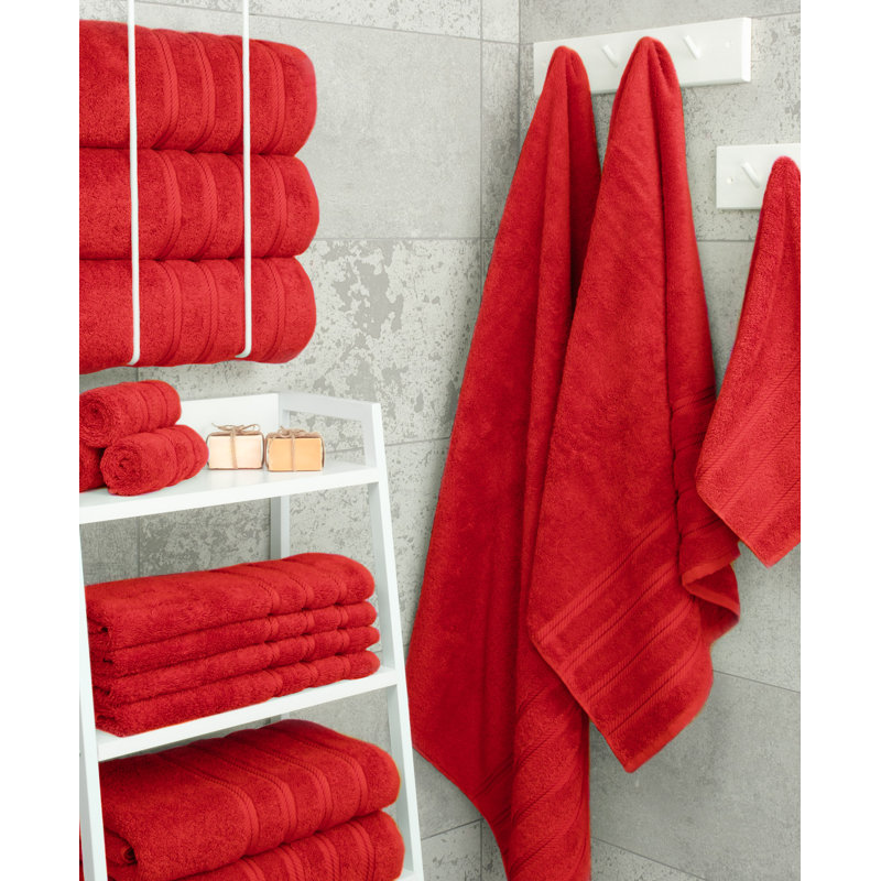 Edison 100% Turkish Cotton Quick-Drying Bath Towels (Set of 4), Red