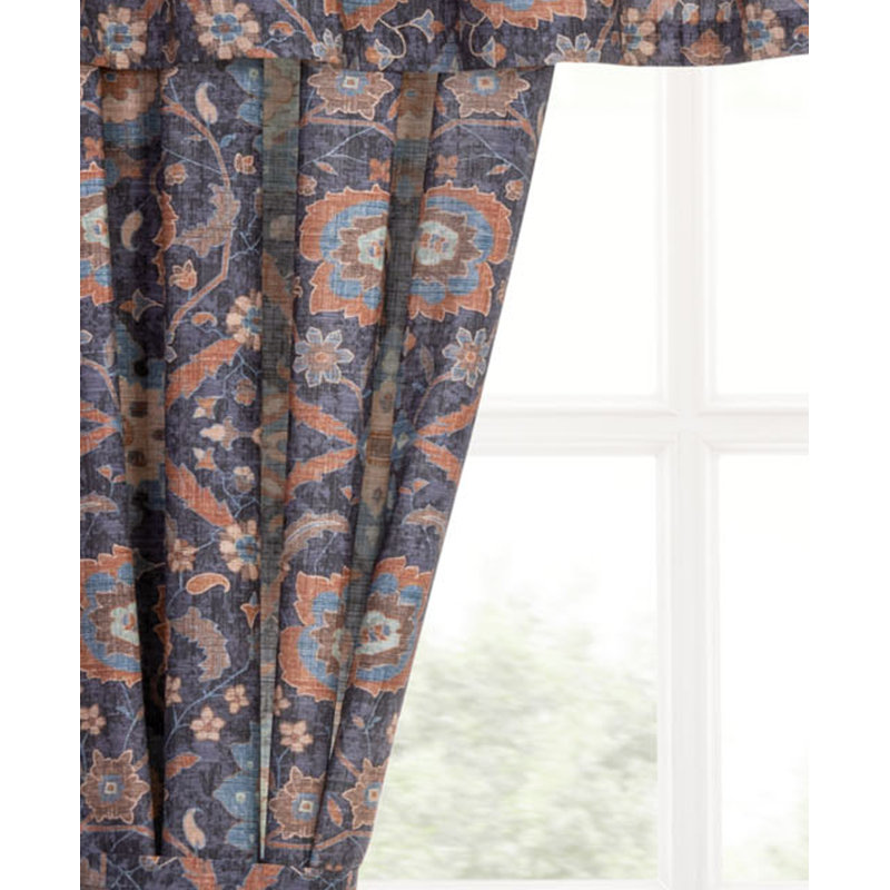 Blue Cotton Floral Window Panel Set