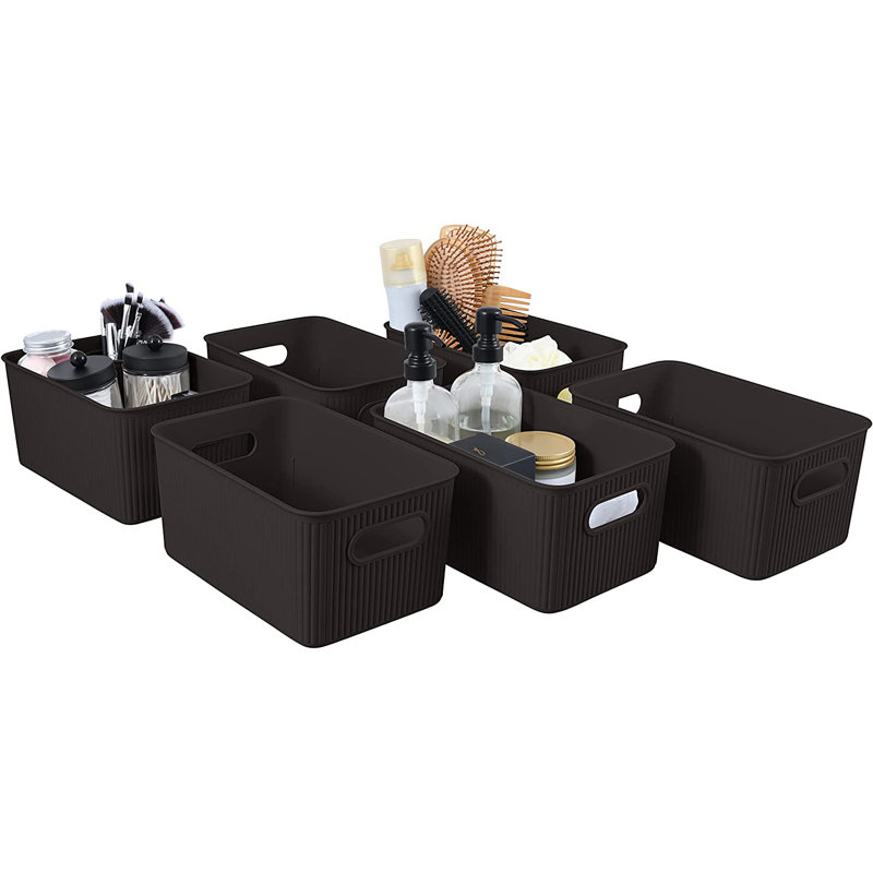 Paniers de rangement en plastique, 6, Brun