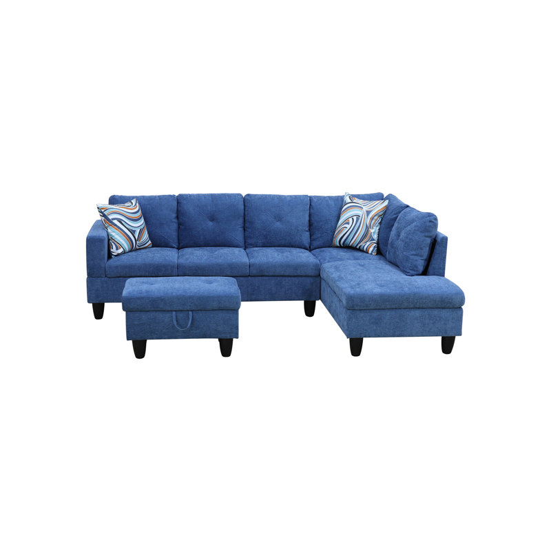 Velvet L-Shaped Sectional Right Hand Facing, Blue