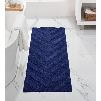 Branston 100% Cotton 1990 GSM Tufted Bath Rug with Non-Slip Backing, OEKO-TEX Certified, Machine Washable, Luxurious Chevron Pattern, Ultra Soft & Absorbent Bathroom Rug, 20" x 60" Runner, Navy