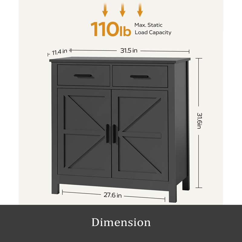 Black Modern Farmhouse Buffet Cabinet with Storage and Drawers