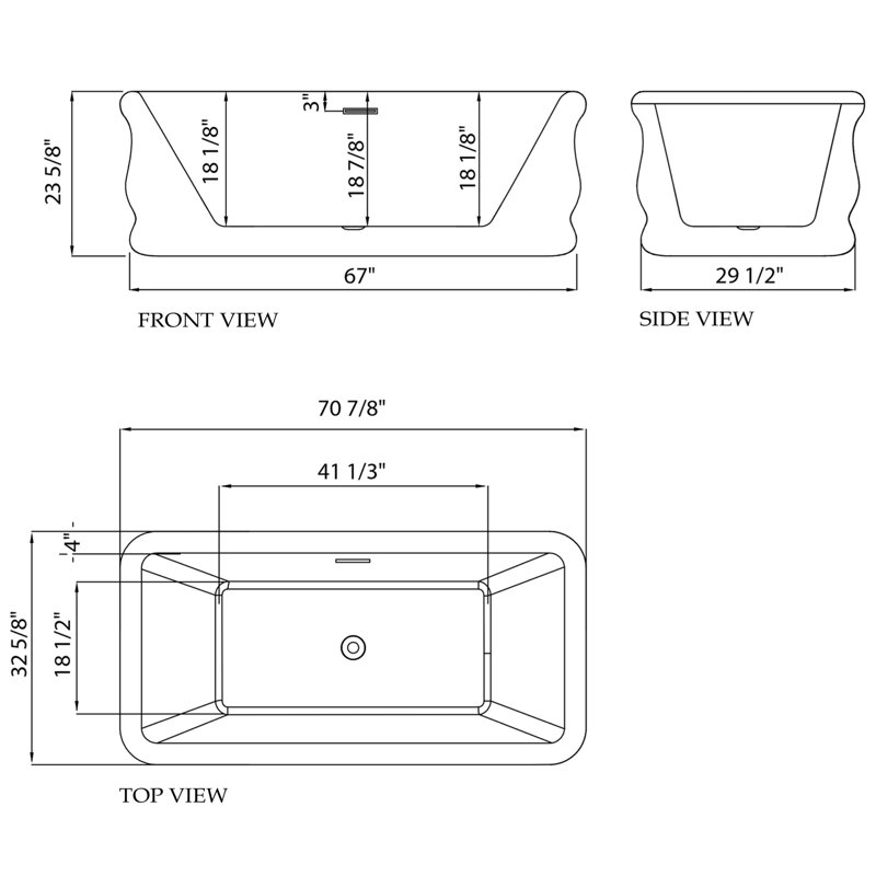 Crest 70-7/8 in. L x 32-2/3 in. W x 23-5/8 in. H Freestanding Acrylic Bathtub, Drain, Brushed Brass