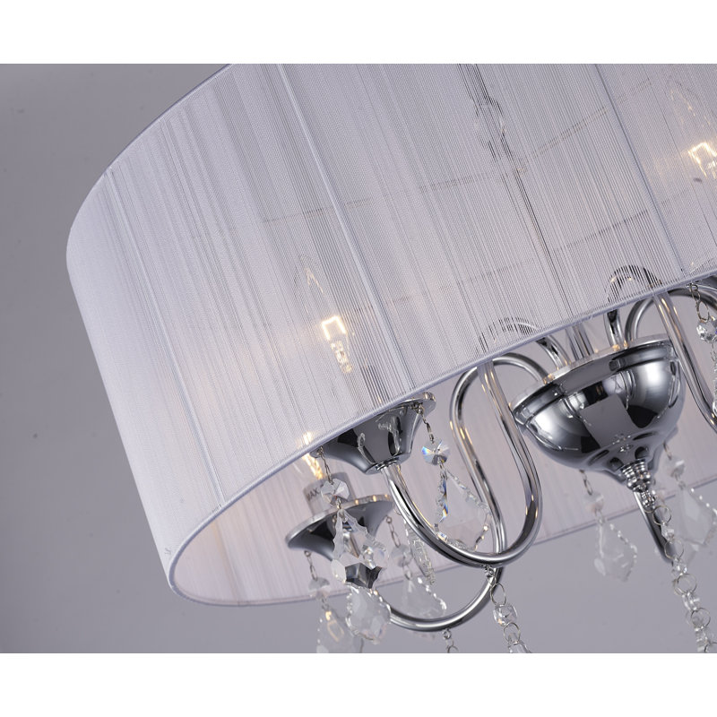 5-Light Chrome Chandelier With Clear Crystals And A White String Shade