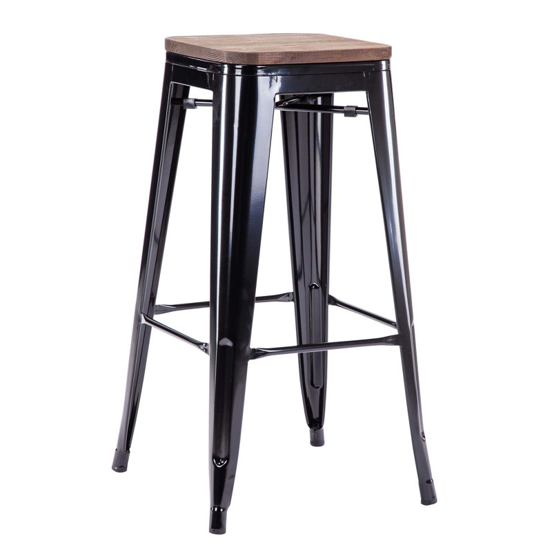 Akhila Stainless Steel Outdoor Stool, Dark Brown/Glossy Black