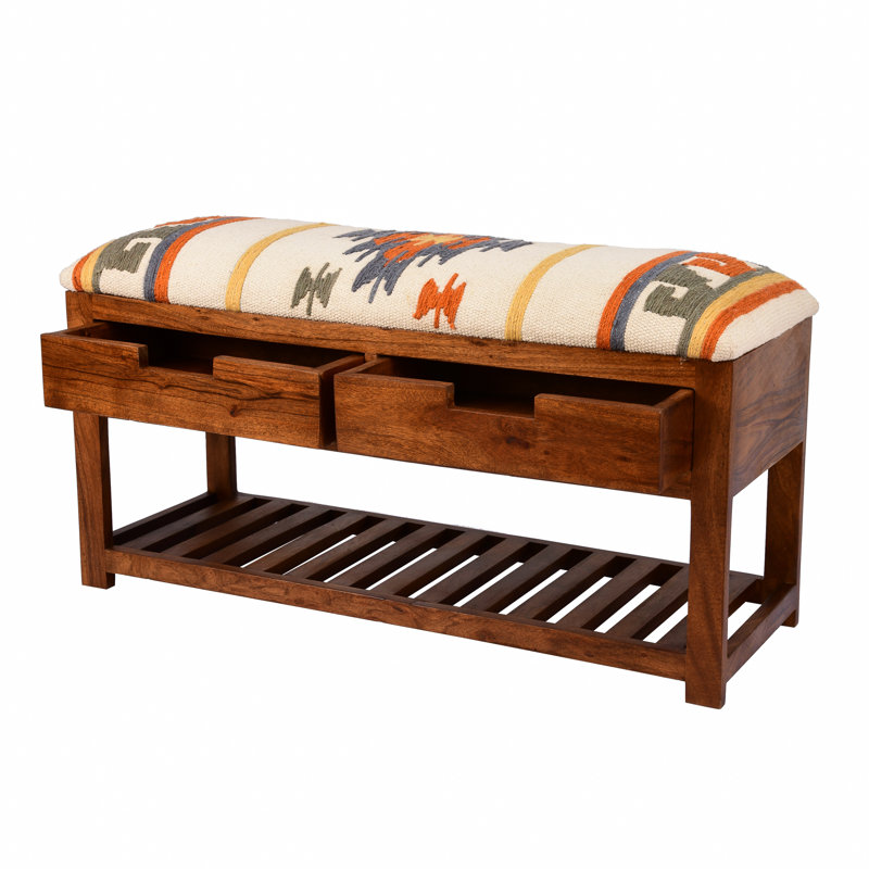 Banc de rangement en bois massif Vienna, Multicolore / abstrait