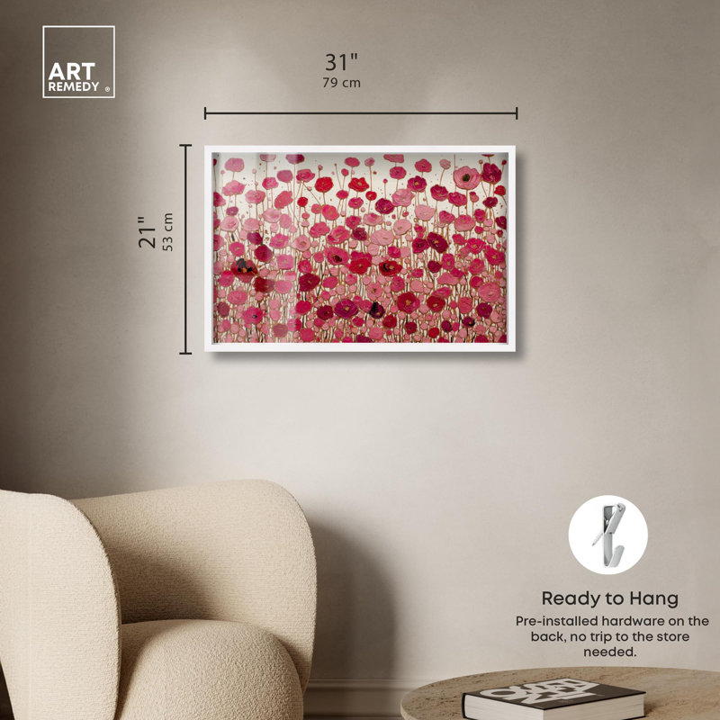«Crimson Bloom I», impression d'art floral rose par Art Remedy, H 21 po x l 31 po, Blanc