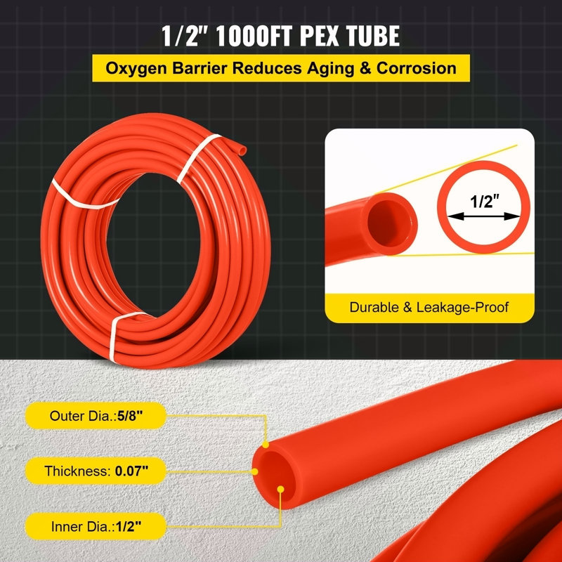 Tuyau PEX 1000 pi Tuyau PEX 1/2 po Barrière à oxygène radiant pour plancher PEX