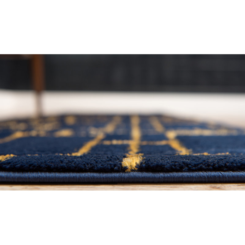 Corando Geometric Navy Area Rug, Runner 2' x 6'