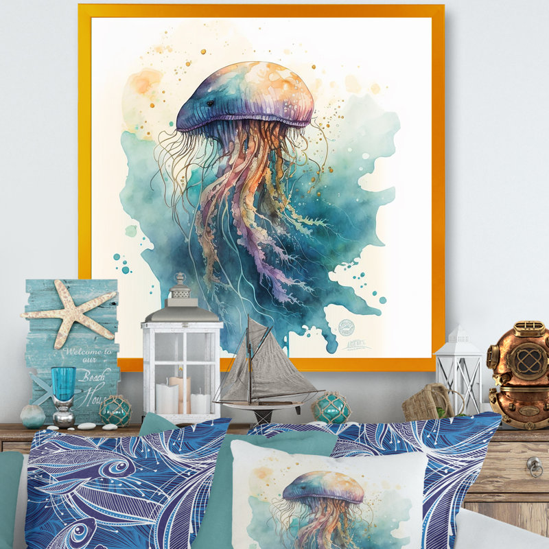 Reproduction sur toile Josede Colorful Deepsea Jellyfish III, Impression dorée sur toile encadrée, L 36 po x H 36 po