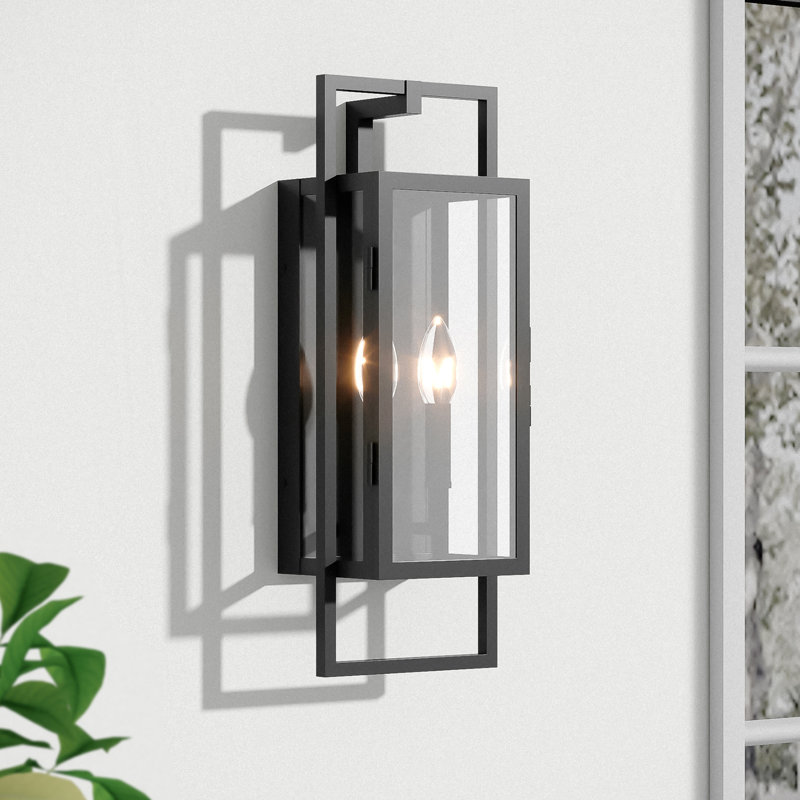 Selisa 2-Light Wrought Iron Outdoor Wall Lantern with Clear Glass Shade, 21.46" H x 7.87" W x 6.3" D, Matte Black