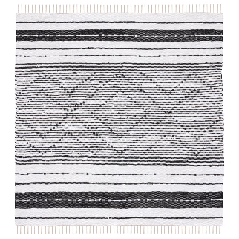 Striped Kilim Flat Weave Cotton Geometric Rug, Square 6'