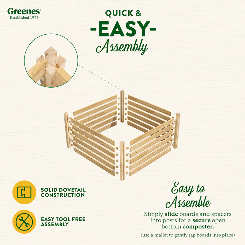 Natural Cedar Wood Outdoor Stationary Composter, 48" x 48" x 31"