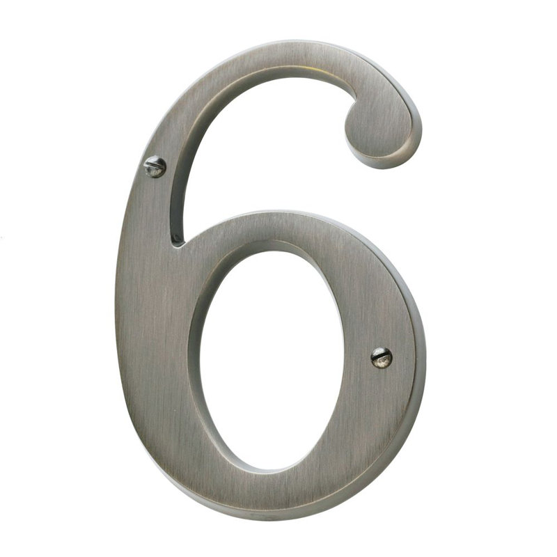 4.75" H Brass House Number, 6, Polished Chrome
