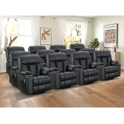 Bucholz 37.8" Wide Soft-Upholstered Oversize Leather Power Lift Assist Massage Heat Recliner With USB & Dual Cupholders(Set of 12)