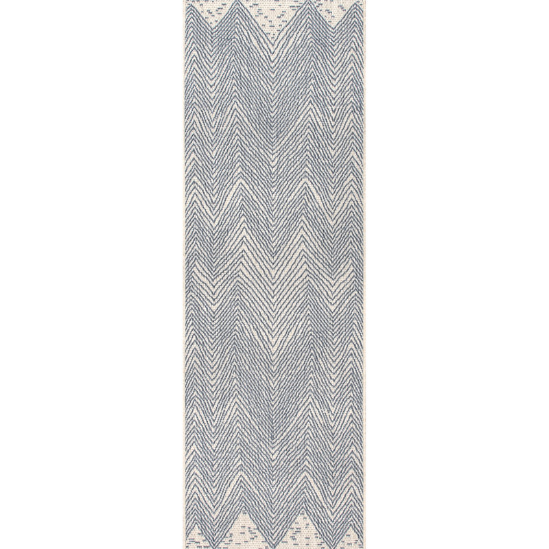 Dunham Abstract Indoor/Outdoor Area Rug for Living Room Patio Deck Front Porch Kitchen, Blue/Ivory, Runner 2' x 6'
