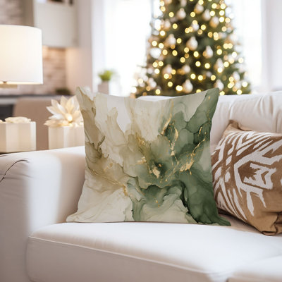 Housse de coussin abstraite Abstract Fluid Symphony - beige, vert sauge et marbre Geode Geode