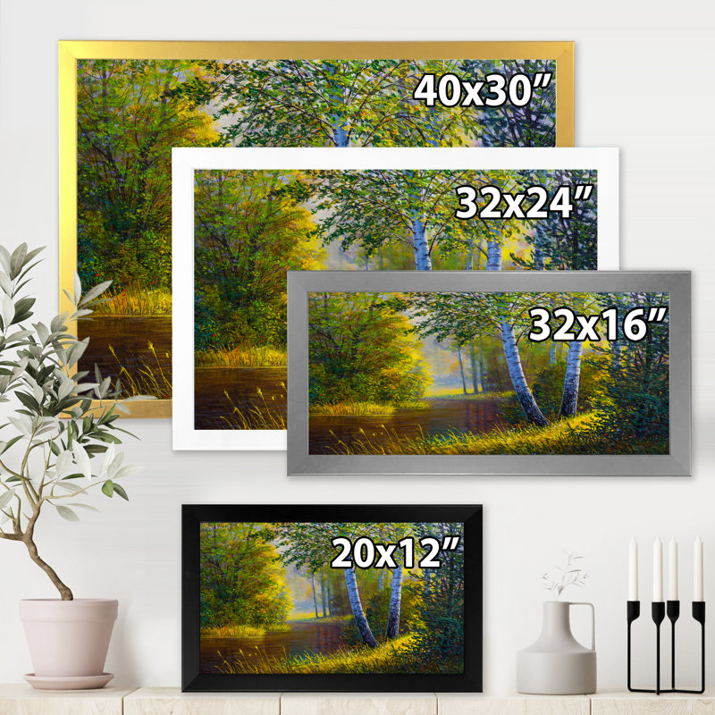 «Morning Sunlight Through The Birches II - Lake House», reproduction d'art murale, H 12 po x l 20 po x p 1 po