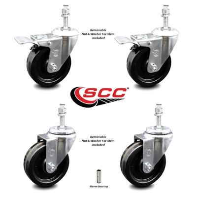 Ensemble de roulettes à tige filetée pivotante de 10 mm avec 2 freins à verrouillage total SCC