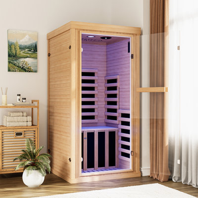 1-person Low Emf Far Infrared Sauna For Home, Canadian Hemlock Wood With Bluetooth Speakers & Chromotherapy Lighting