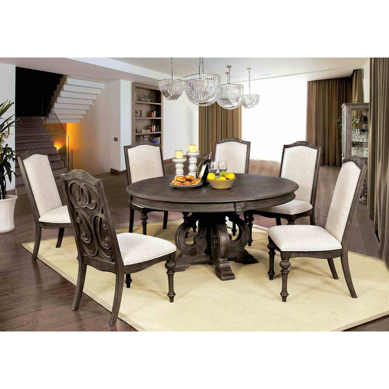Ensemble de salle à manger 7 pièces Elegant Rustic, Rustique, 7 pièces : table, 6 chaises, Ivoire / naturel / rustique
