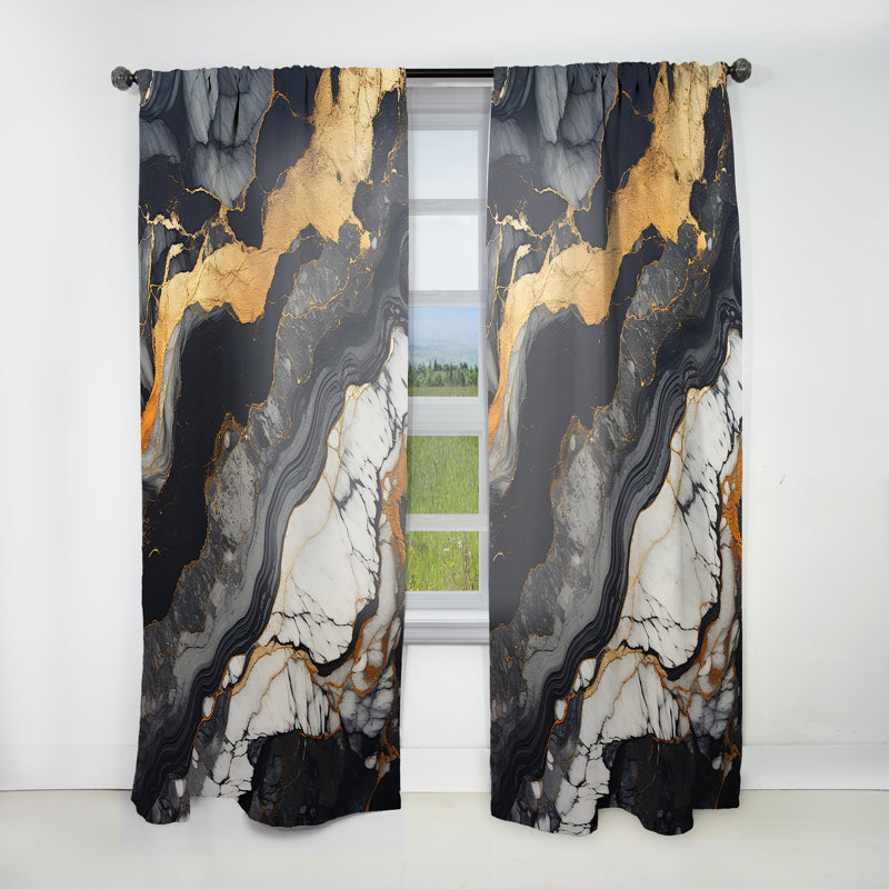Devi Minimalism Chrome Gold And Black Potteries III - Modern Velvet Curtain - Room Darkening - 1 Panel, 52" W x 95" L