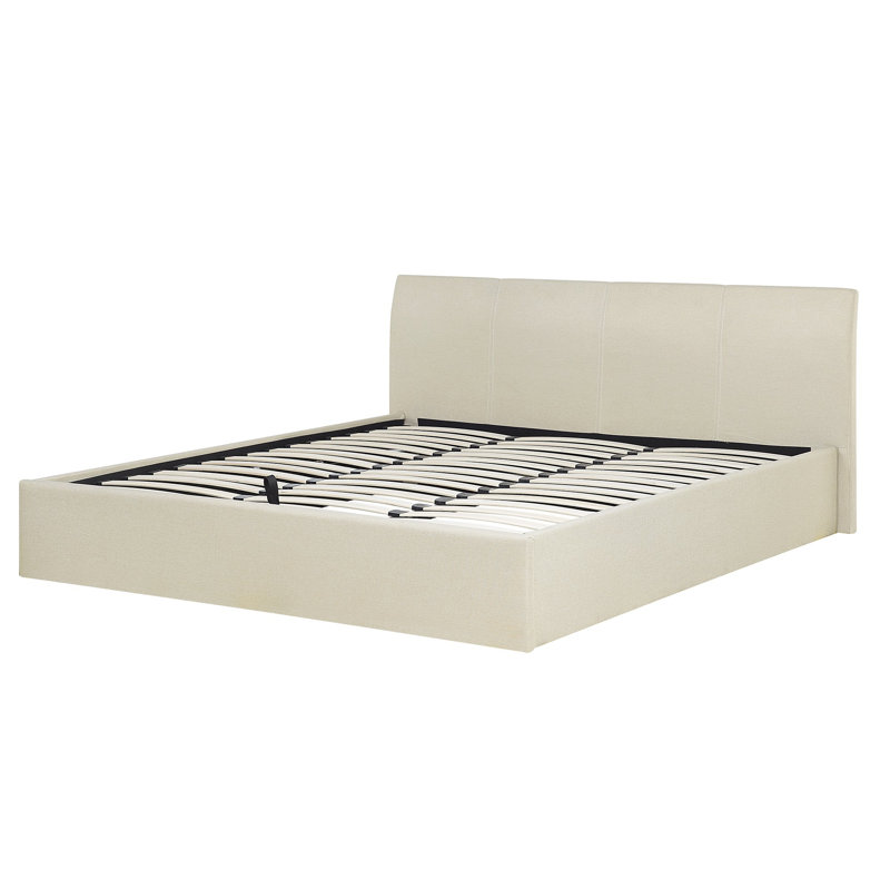 Freeborn Upholstered Ottoman Storage Bed, Beige, European Kingsize (160 x 200cm)