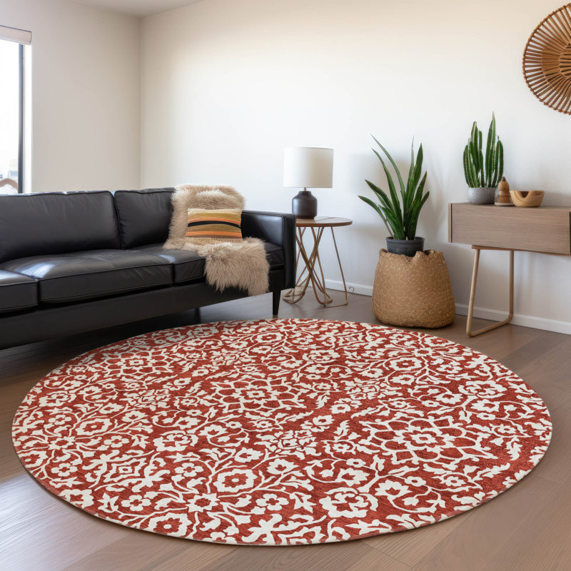 Tapis rouge Prisco lavable à la machine de qualité supérieure, Rond 8 pi