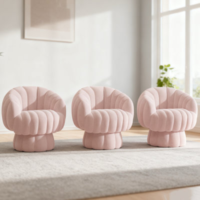 Upholstered Swivel Accent Chair Barrel Chair With Pillow(Set of 3)