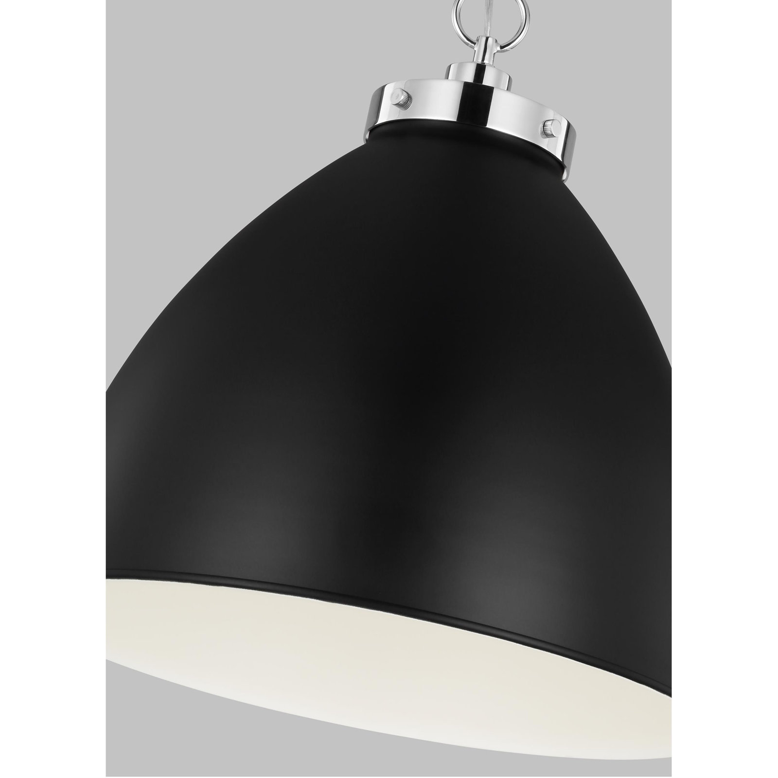 Single Light Metal Dimmable Pendant, Midnight Black, Polished Nickel, 13.5" H x 15.625" W x 15.625" D