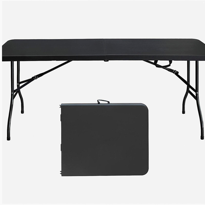 Table pliante 6 pi, table en plastique portative pour le camping, les pique-niques, les fêtes, table pliable à port élevé noir