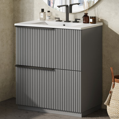 Meuble-lavabo autoportant de 30 po avec lavabo en céramique, glissières de tiroir à fermeture en douceur