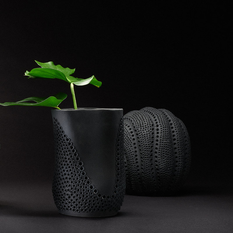 Matte Black Hand-Perforated Porcelain Decorative Sphere