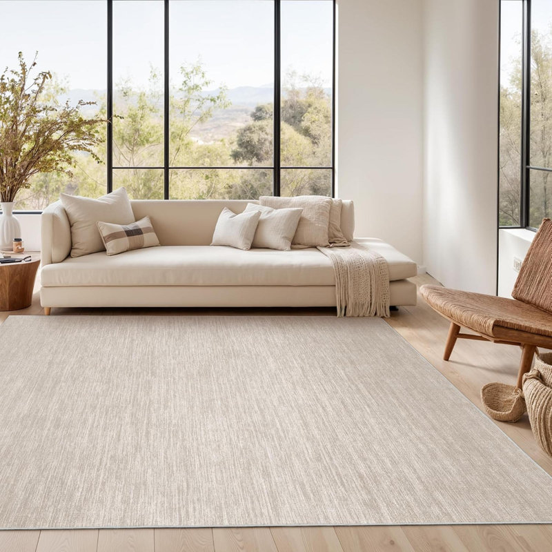 Washable 8'X10' Beige Gradient Printed Area Rug - Non-Slip Stain Resistant Foldable Rug For Living Room Bedroom, Machine Washable Rug