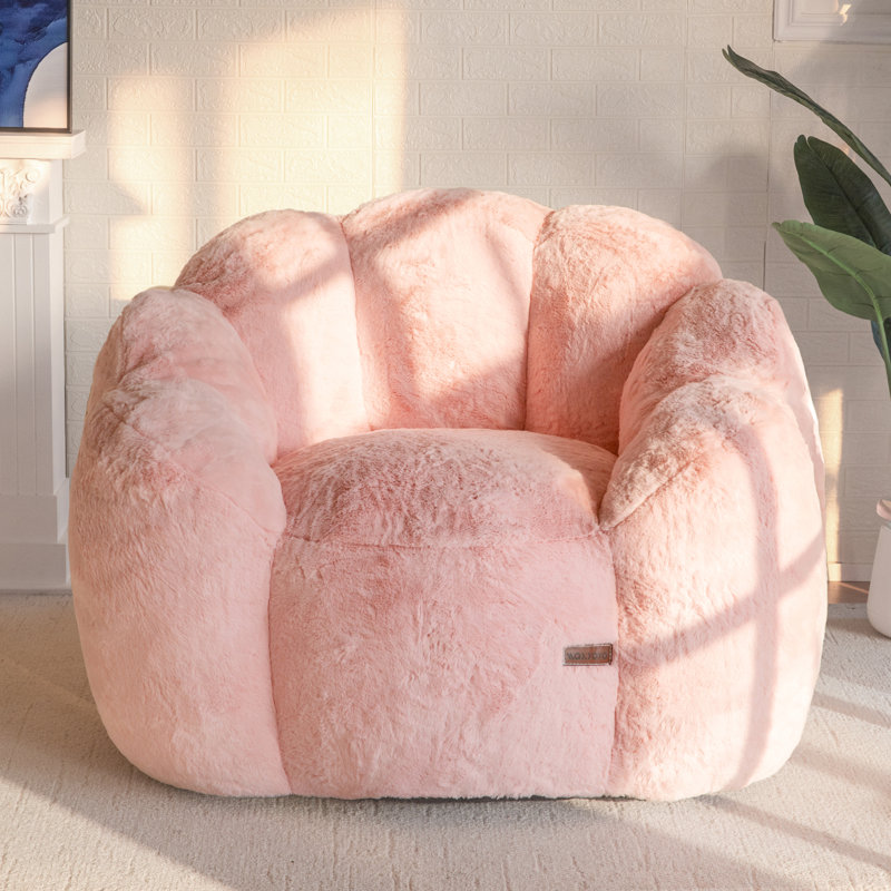 Floral Shaped Bean Bag Chair, Pink Faux Fur , Single