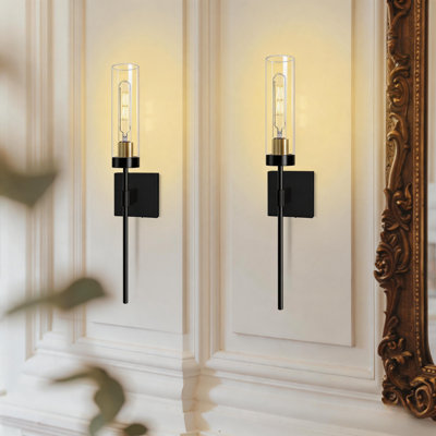 Battery Operated Wall Sconce With Remote Control（Set of 2), Dimmable Wireless Wall Light For Bedroom Living Room  Hallway