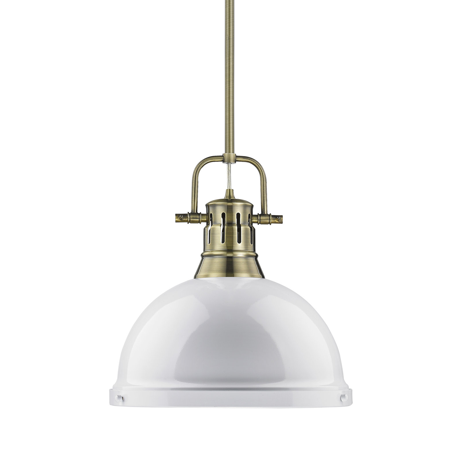 Calico Dimmable Single Light Pendant, White, Aged Brass