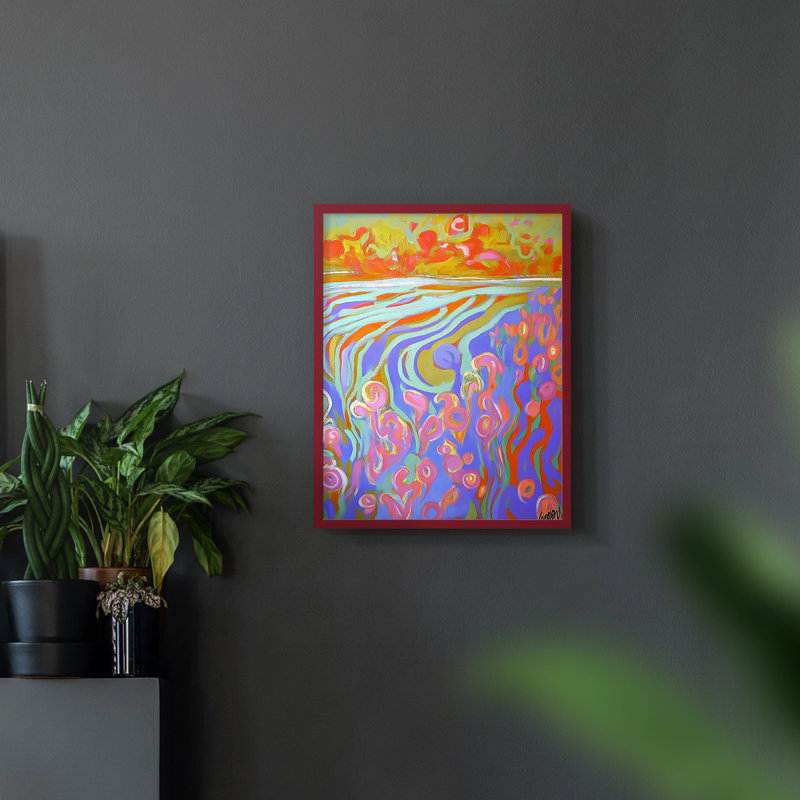 Série FLORAL DLxxv - reproduction encadrée de qualité supérieure - prête à être accrochée - aucun clou requis, Rouge