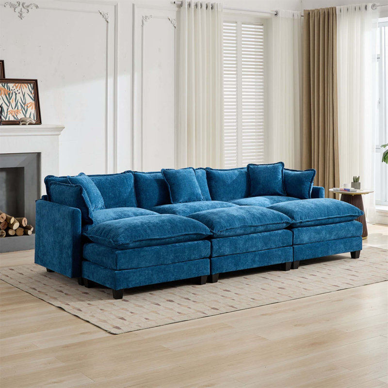 Canapé Cloud 3 places, canapé modulaire moderne avec coussin rembourré double couche confortable et tissu chenille respirant pour le salon et l’appartement