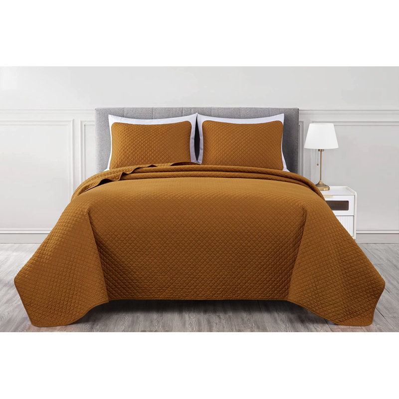 Solid Color Cotton Quilt Cotton Quilt, King Quilt + 2 King Shams, Spice