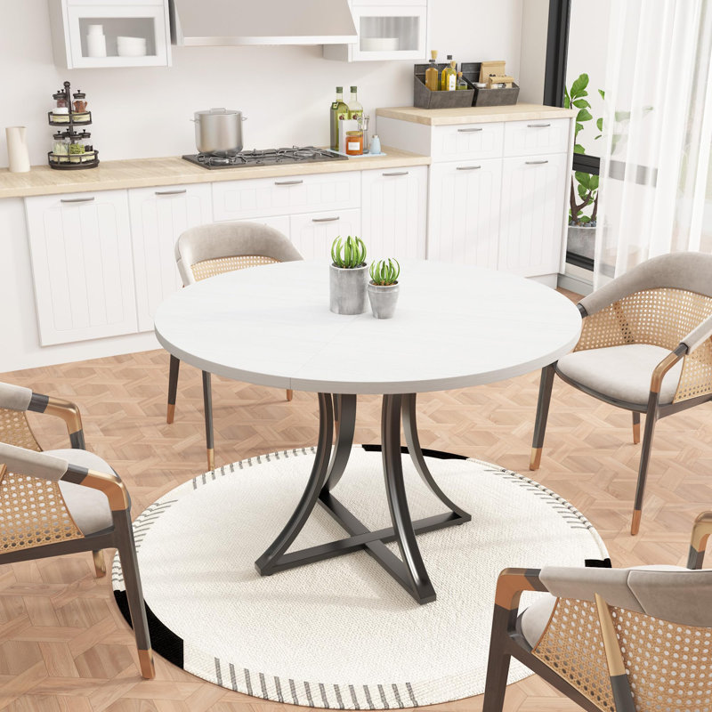 39.4'' Round Dining Table for 2-4, Small Kitchen Table with Metal Legs and Adjustable Feet for Apartments and Small Spaces