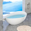 Baignoire autoportante de 63 po à surface solide, baignoire de trempage autoportante en résine d'ingénierie avec trop-plein et bonde escamotable pour salle de bain contemporaine-120198448