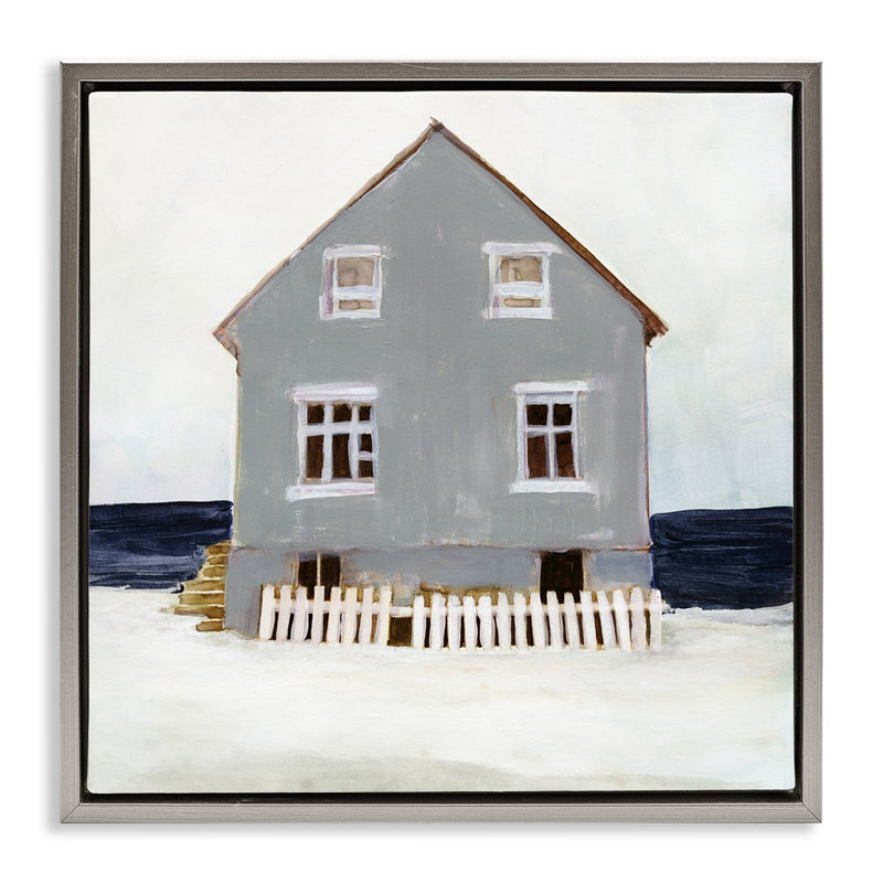 «Winter Beach House Landscape», art mural sur toile flottante par Stellar Design Studio, Cadre flottant gris lustré