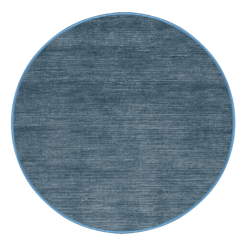 Machine Washable Solid Blue Area Rug, Round 3'
