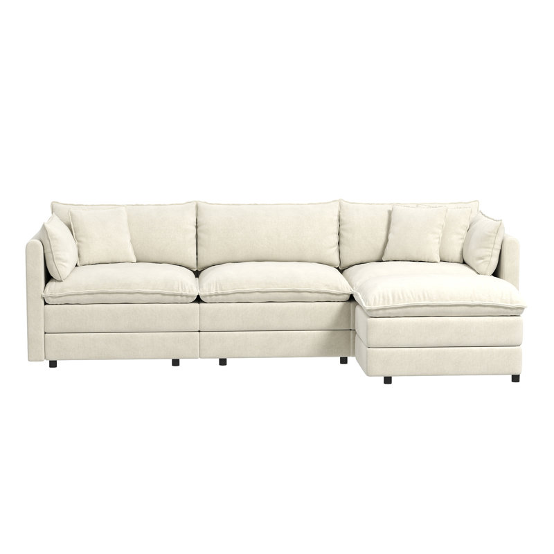 112" L Shaped Modern Sofa Modular Sectional Cloud Couch With Ottoman, 4-Seat Chenille Deep Seat Sofa With Pillow For Living Room