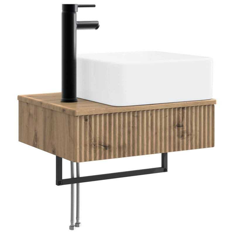 Single Bathroom Vanity with Ceramic Basin, Artisan Oak