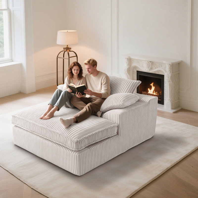 Canapé-lit intérieur rembourré 56 po avec 3 coussins 56 po Corduroy, Beige clair