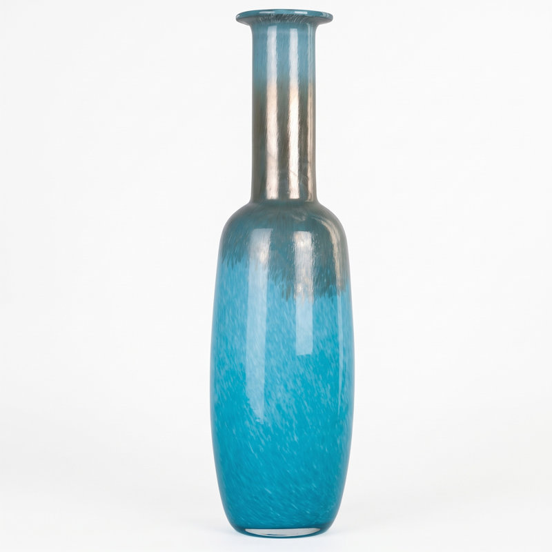 Hand-Blown Blue Ombre Art Glass Vase - Organic Modern & Quiet Luxury Decor, 18" H x 5.25" W x 5.25" D