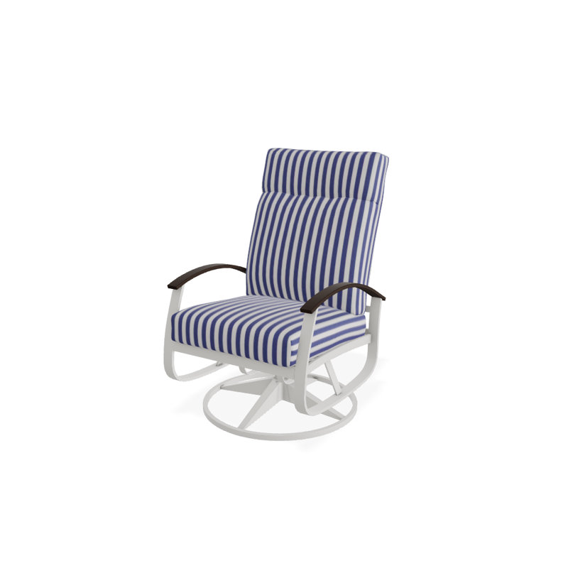 Chaise de patio pivotante avec coussins Askar, Rayures bleues et blanches, Kona P10, Neige texturée